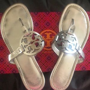 Tory Burch Miller sandals, size 8, worn once, silver